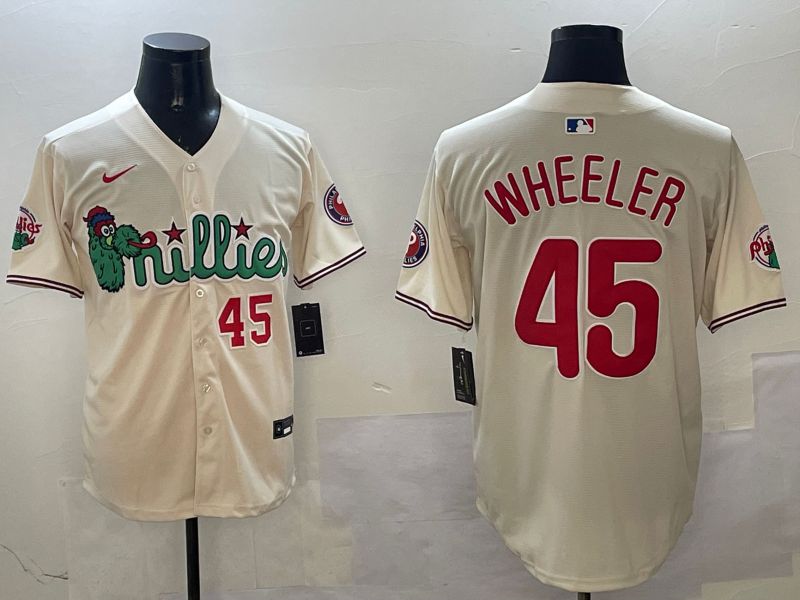 Men Philadelphia Phillies #45 Wheeler Cream Three generations Joint Name Game 2025 Nike MLB Jersey style 4->philadelphia phillies->MLB Jersey